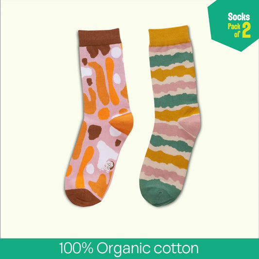 Fun Duo! Unisex Socks, 100% Organic Cotton, Crew Length, Pack of 2
