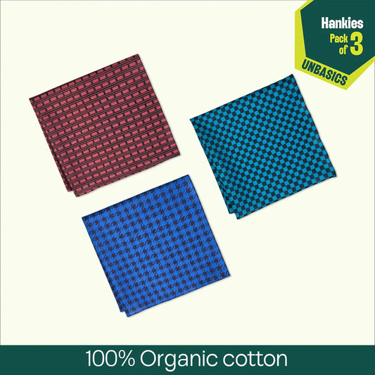 Grid Edit! Unisex Hankies, 100% Organic Cotton, Pack of 3
