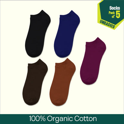 Color Canvas! Unisex Socks, 100% Organic Cotton, Ankle Length, Pack of 5