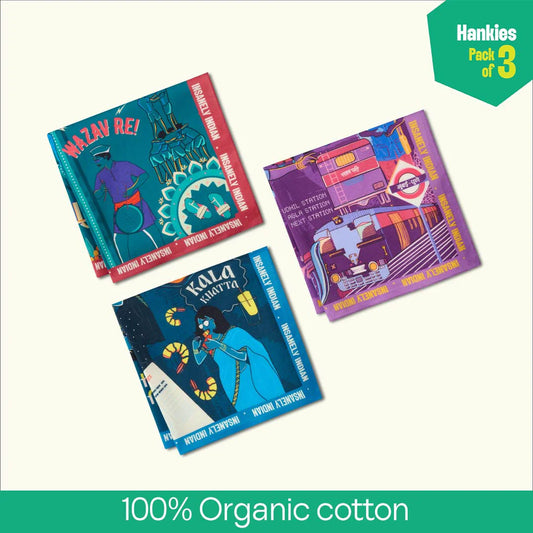Aamchi Style! Unisex Hankies, 100% Organic Cotton, Pack of 3