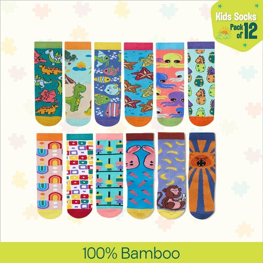 Twinkle Toes! Unisex Kid's Socks, 100% Bamboo, Crew Length, Pack of 12