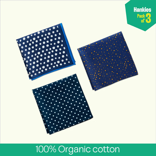 PTO! Polka Turn Over! Unisex Hankies, 100% Organic Cotton, Pack of 3