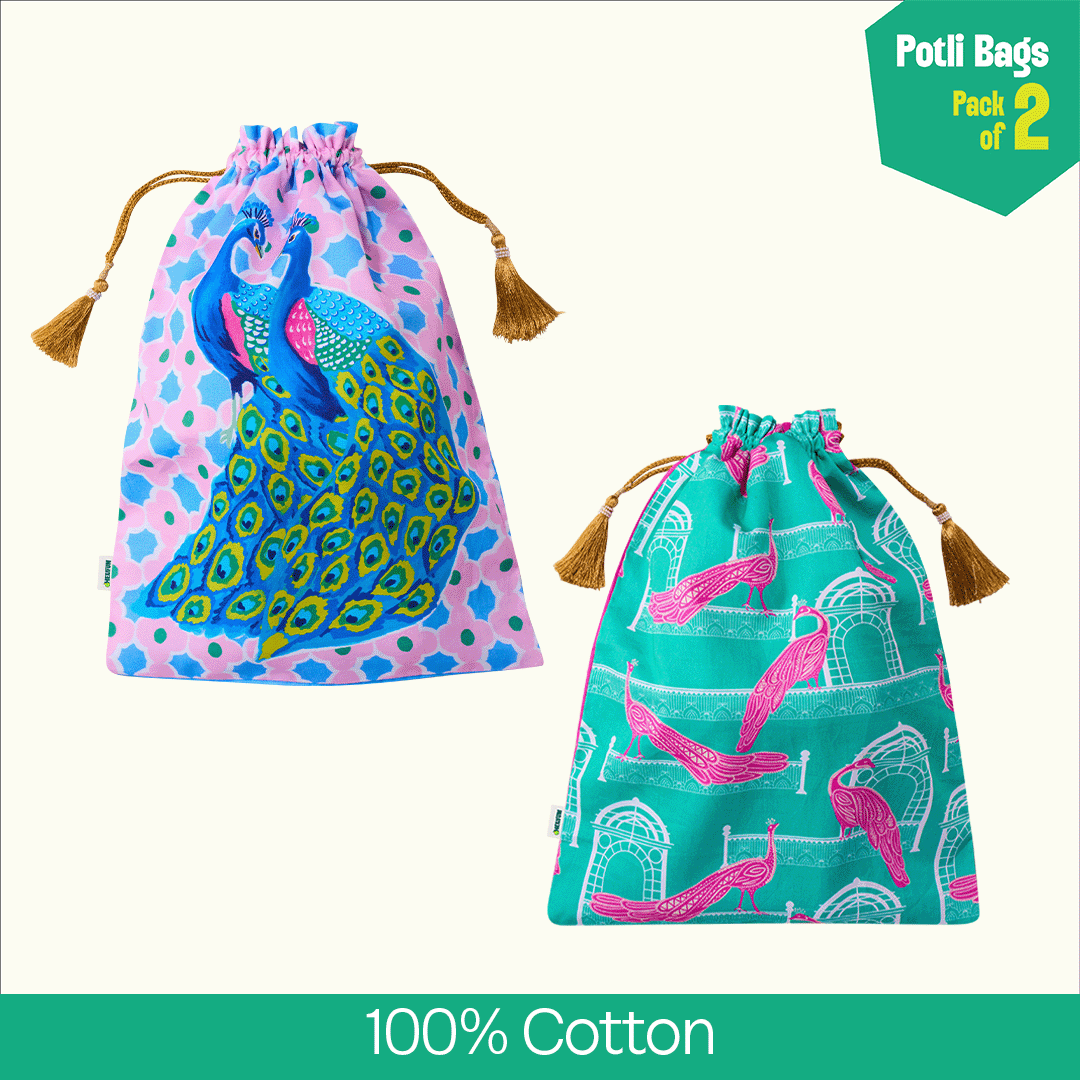 Tales From Sky! Unisex Potli Bags, 100% Cotton, Pack of 2
