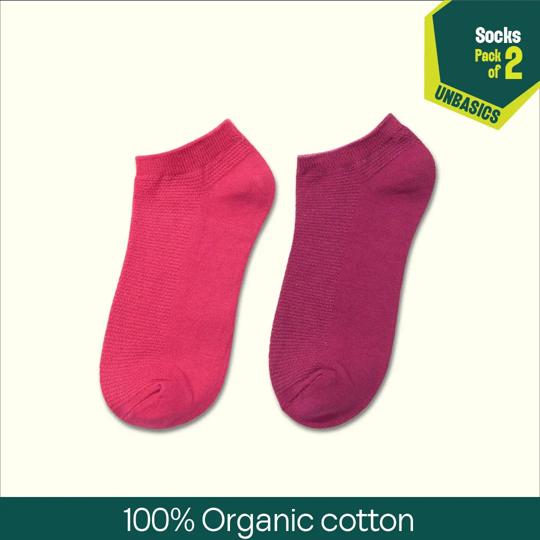 Berry Mix! Unisex Socks, 100% Organic Cotton, Ankle Length, Pack of 2