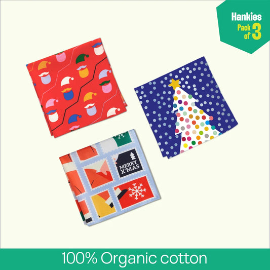Snow Kiss! Unisex Hankies, 100% Organic Cotton, Pack of 3