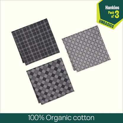 Monochrome Matrix! Unisex Hankies, 100% Organic Cotton, Pack of 3