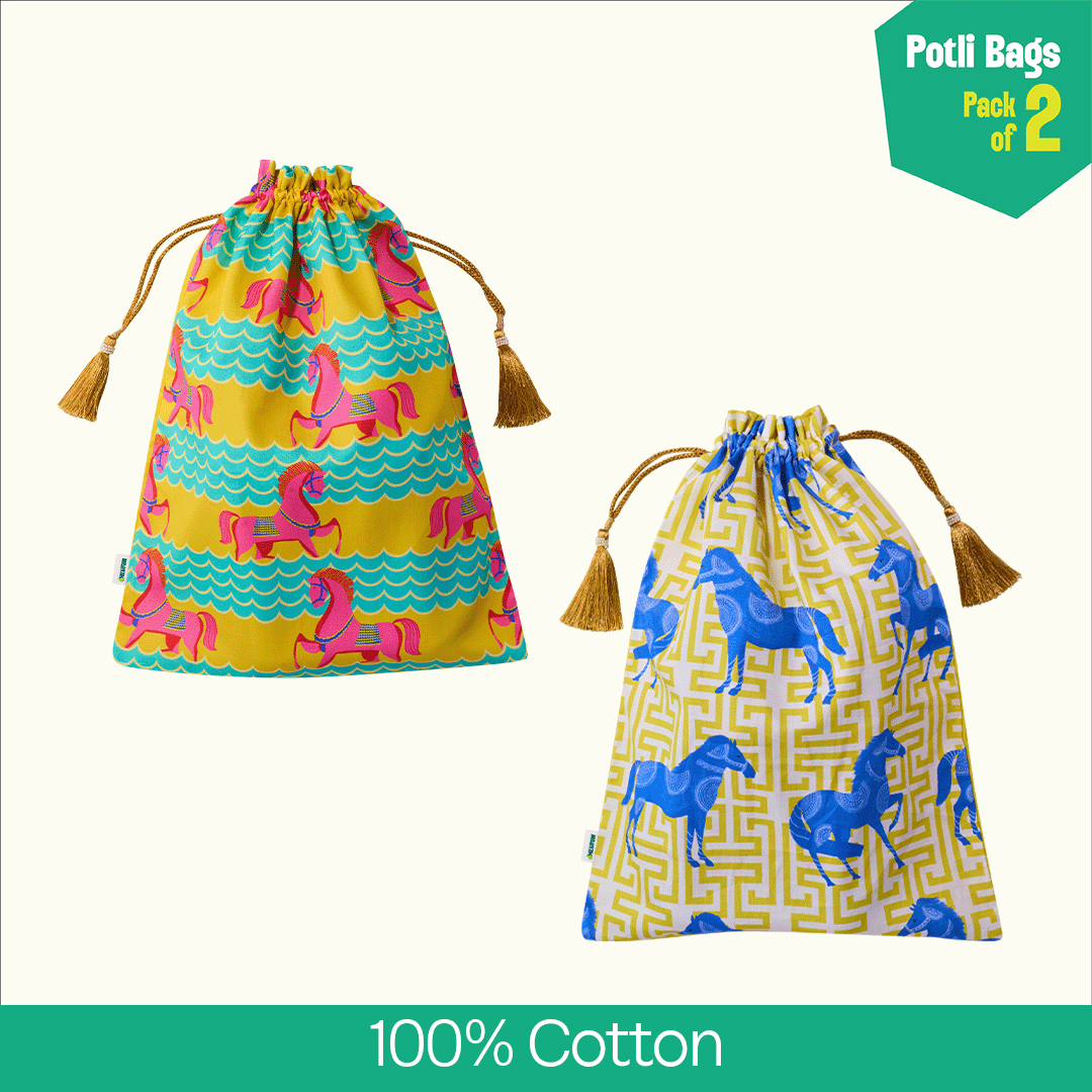 Stable Mates! Unisex Potli Bags, 100% Cotton, Pack of 2