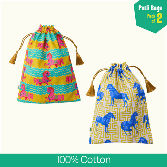Stable Mates! Unisex Potli Bags, 100% Cotton, Pack of 2
