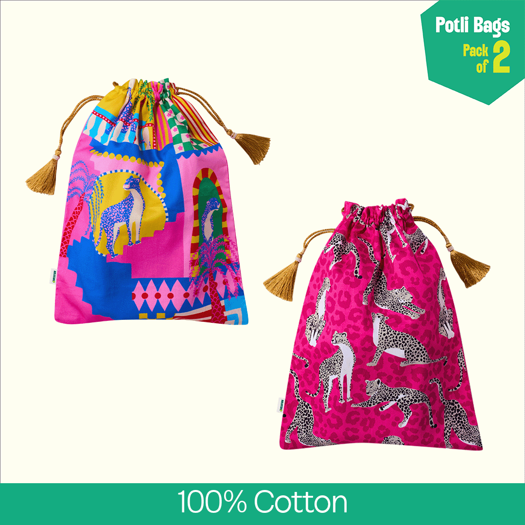 Claw-some! Unisex Potli Bags, 100% Cotton, Pack of 2