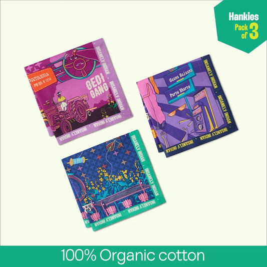 Patiala Peg! Unisex Hankies, 100% Organic Cotton, Pack of 3