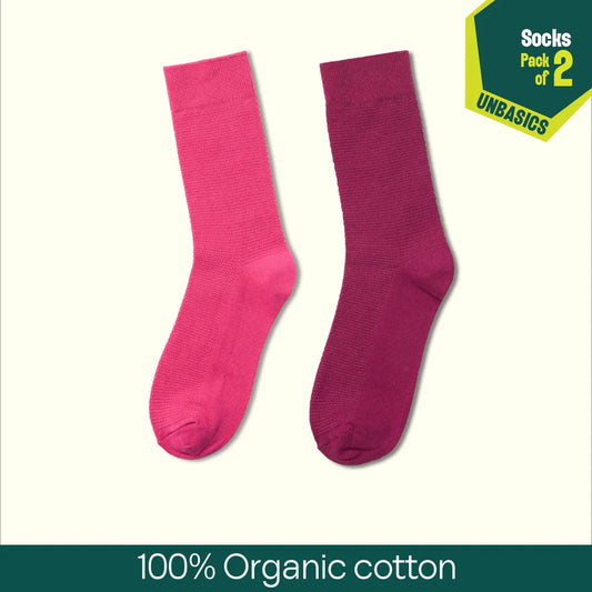 Berry Mix! Unisex Socks, 100% Organic Cotton, Crew Length, Pack of 2