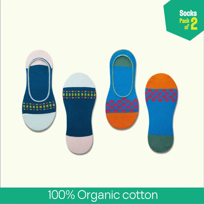 Stenciled! Unisex Socks, 100% Organic Cotton, No Show, Pack of 2