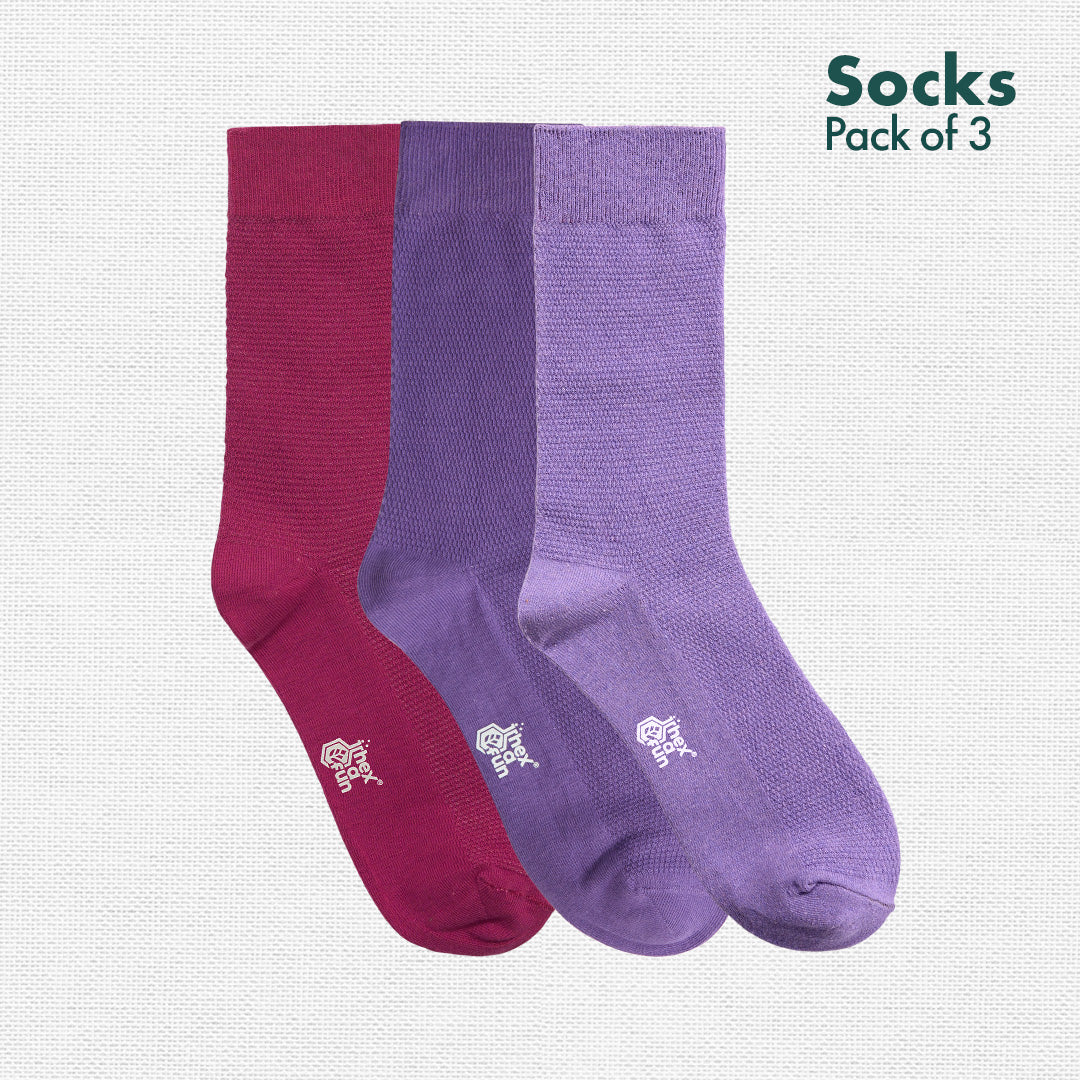 Blackcurrant Bliss! Unisex Socks, 100% Organic Cotton, Crew Length, Pack of 3