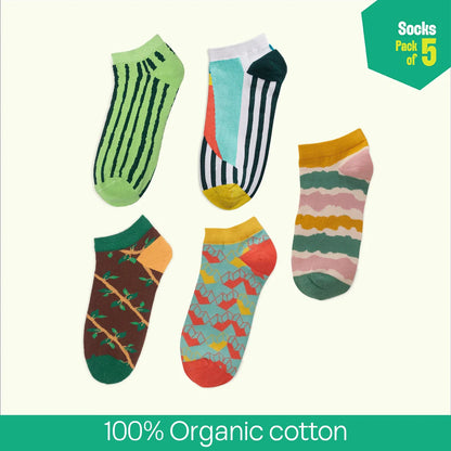 Pattern Palooza! Unisex Socks, 100% Organic Cotton, Ankle Length, Pack of 5