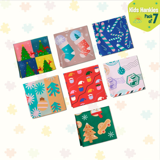 Xmas Groove! Unisex Kid's Hankies, 100% Organic Cotton, Pack of 7