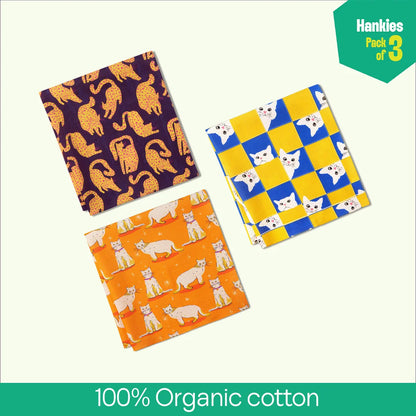 Just Meow Opinion! Unisex Hankies, 100% Organic Cotton, Pack of 3