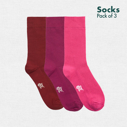 Berry Mix! Unisex Socks, 100% Organic Cotton, Crew Length, Pack of 3