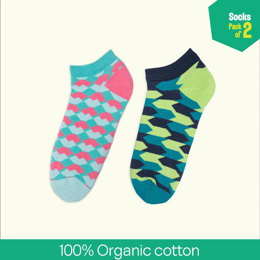 Geo Gems! Unisex Socks, 100% Organic Cotton, Ankle Length, Pack of 2