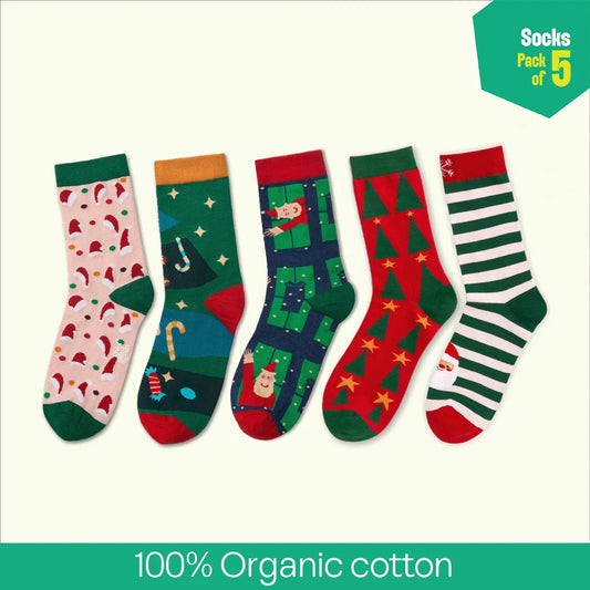 It’s So Festive! Unisex Socks, 100% Organic Cotton, Crew Length, Pack of 5