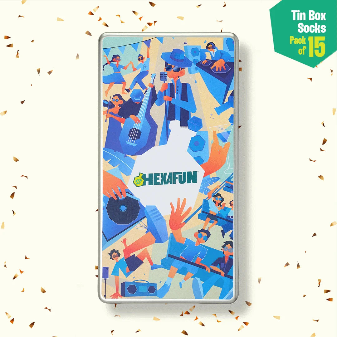 Carnival! Tin Gift Box, Unisex Ankle Length Socks, 100% Organic Cotton, Box Of 15