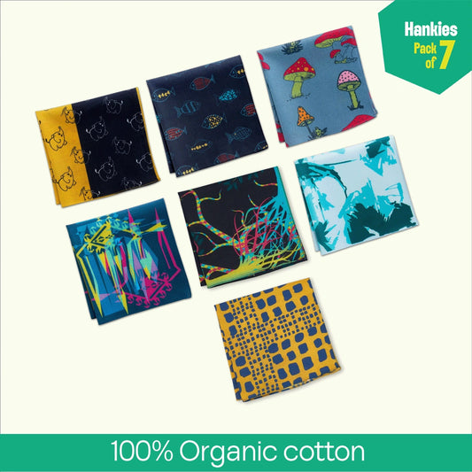 Abstract Mania! Unisex Hankies, 100% Organic Cotton, Pack of 7