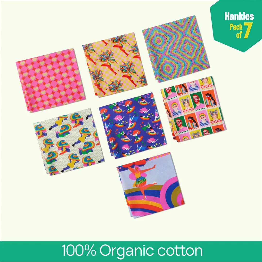 It's Just Love! Unisex Hankies, 100% Organic Cotton, Pack of 7
