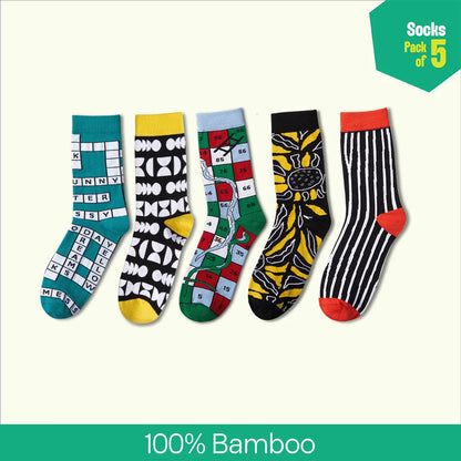 Power Up! Unisex Socks, 100% Bamboo, Crew Length, Pack of 5