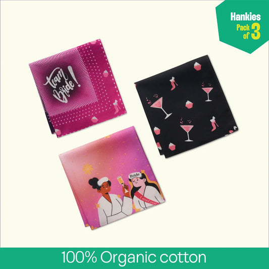 Bachelorette Party! Unisex Hankies, 100% Organic Cotton, Pack of 3