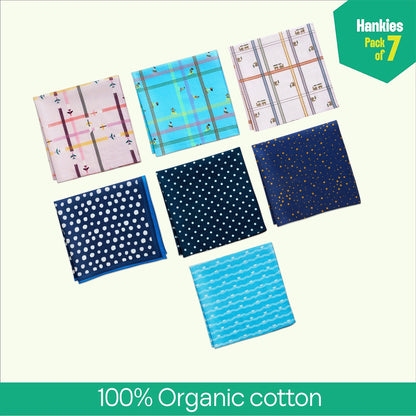 Style O'Clock! Unisex Hankies, 100% Organic Cotton, Pack of 7