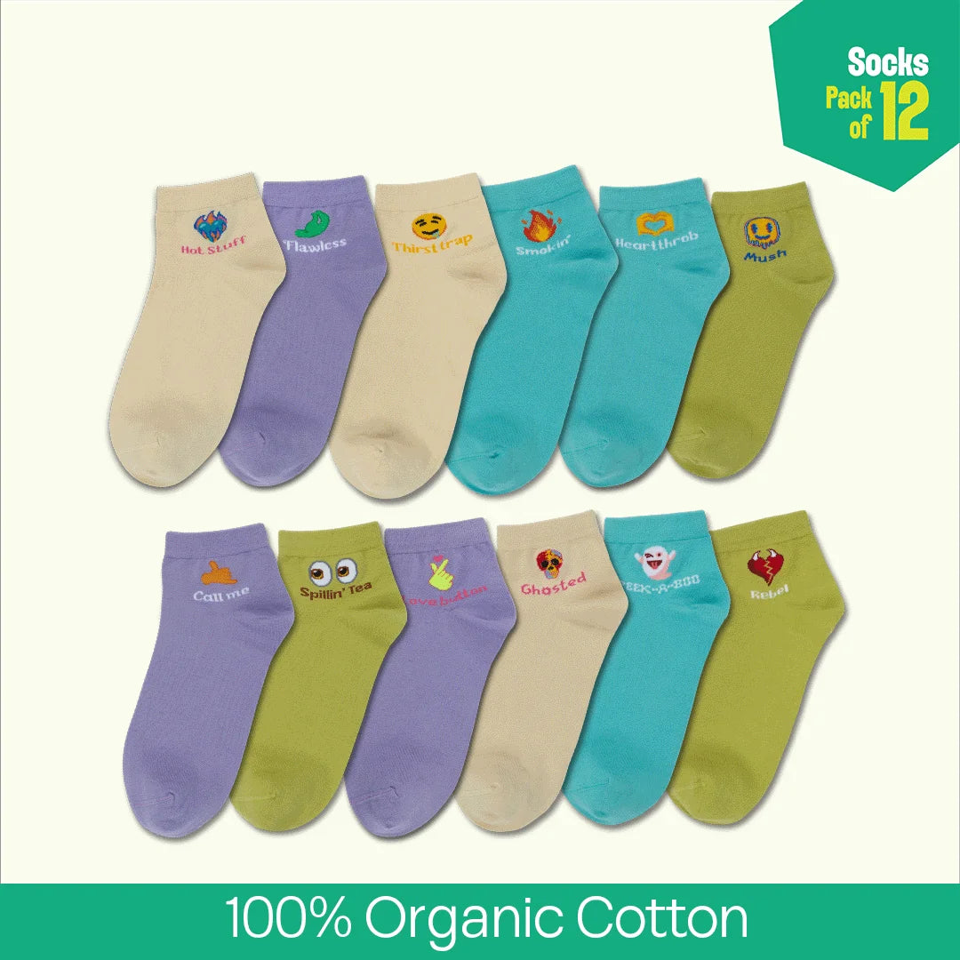 Drama Series! Unisex Socks, 100% Organic Cotton, High Ankle Length, Pack of 12