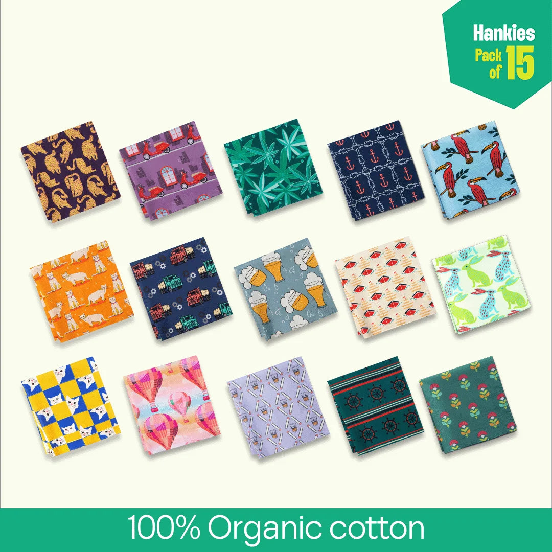 Wanderlust! Small Unisex Hankies, 100% Organic Cotton, Pack of 15