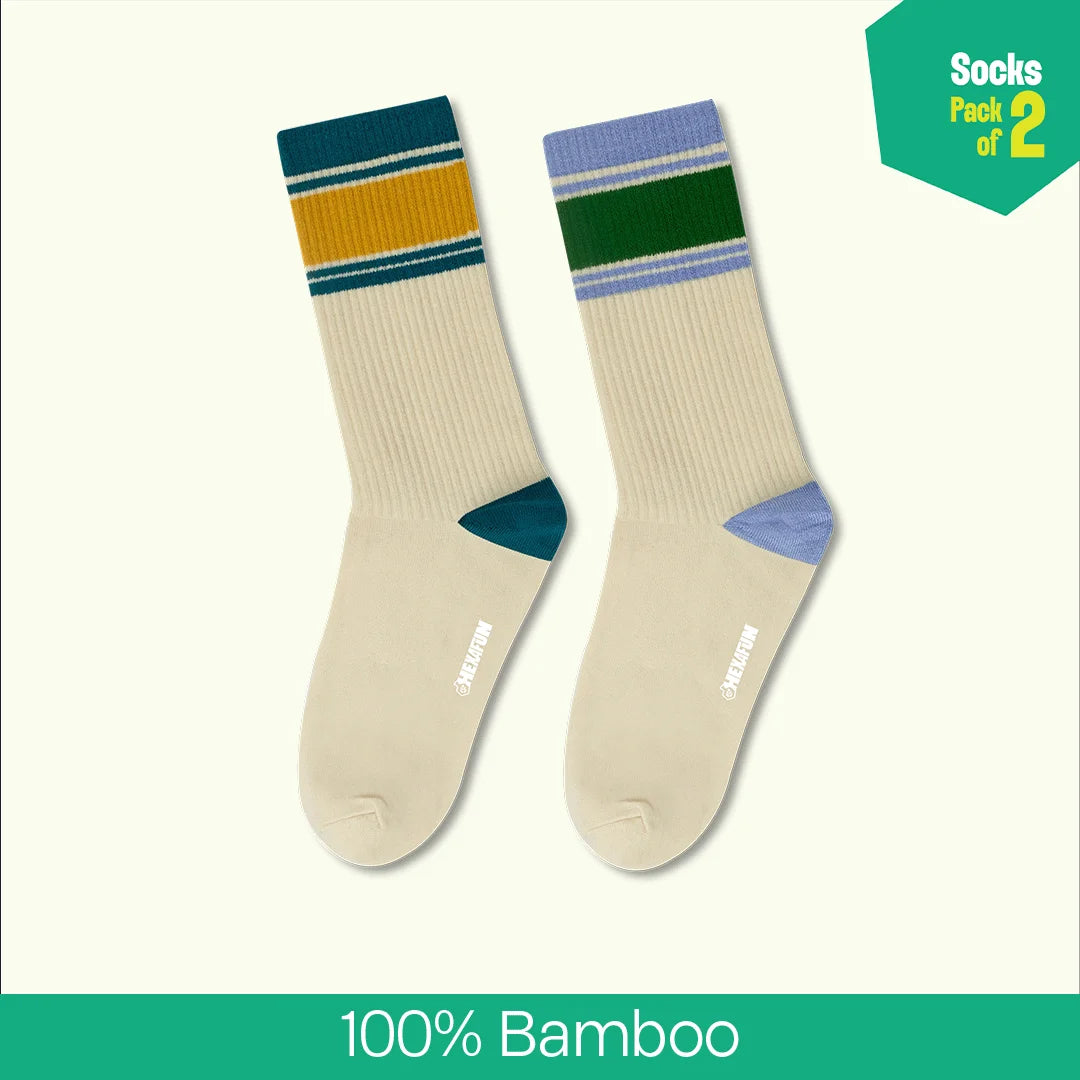 Retro Remix! Unisex Socks, 100% Bamboo, Crew Length, Pack of 2