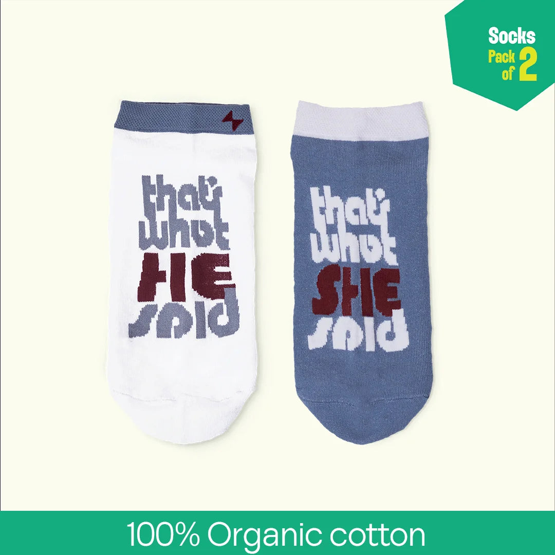 What They Said! Unisex Socks, 100% Organic Cotton, Ankle Length, Pack of 2