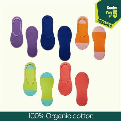 I Do Color! Unisex Socks, 100% Organic Cotton, No Show, Pack of 5