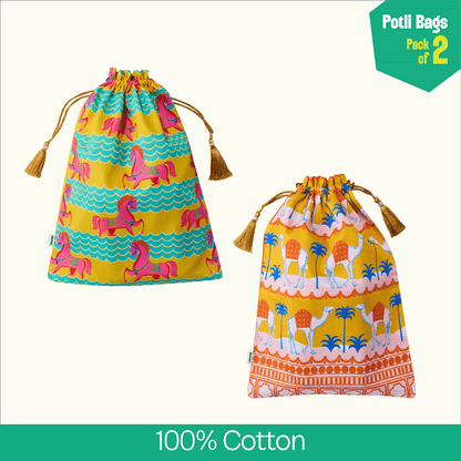 Saddle & Sand! Unisex Potli Bags, 100% Cotton, Pack of 2