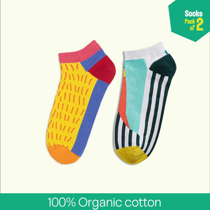 Yellow Dear! Unisex Socks, 100% Organic Cotton, Ankle Length, Pack of 2