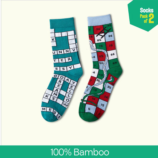 Game On! Unisex Socks, 100% Bamboo, Crew Length, Pack of 2
