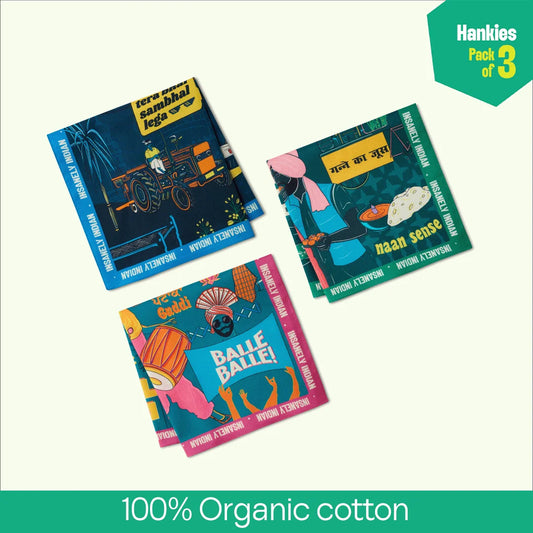 Siyappa Mode! Unisex Hankies, 100% Organic Cotton, Pack of 3