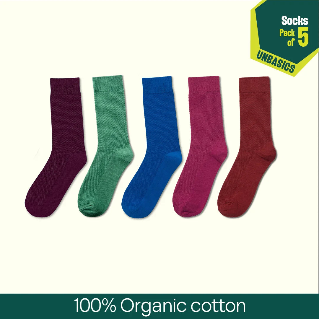 PineBerry! Unisex Socks, 100% Organic Cotton, Crew Length, Pack of 5