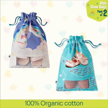 Lil Princess! Girl's Shoe Bags, 100% Organic Cotton, Pack of 2