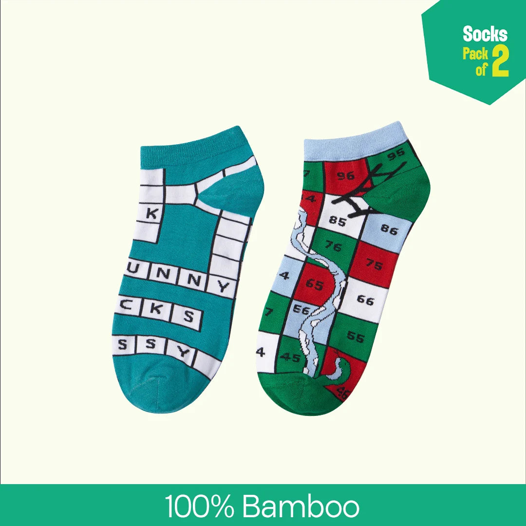 Game On! Unisex Socks, 100% Bamboo, Ankle Length, Pack of 2
