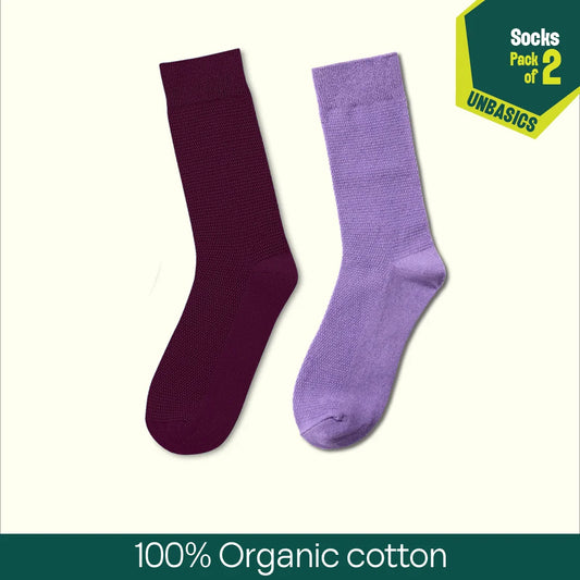 Purple Mania! Unisex Socks, 100% Organic Cotton, Crew Length, Pack of 2