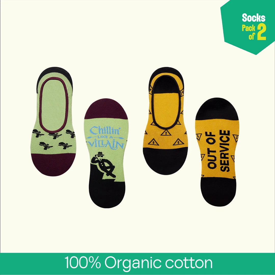 Fun Friday! Unisex Socks, 100% Organic Cotton, No Show, Pack of 2