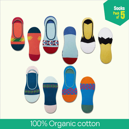 Loud Mix! Unisex Socks, 100% Organic Cotton, No Show, Pack of 5