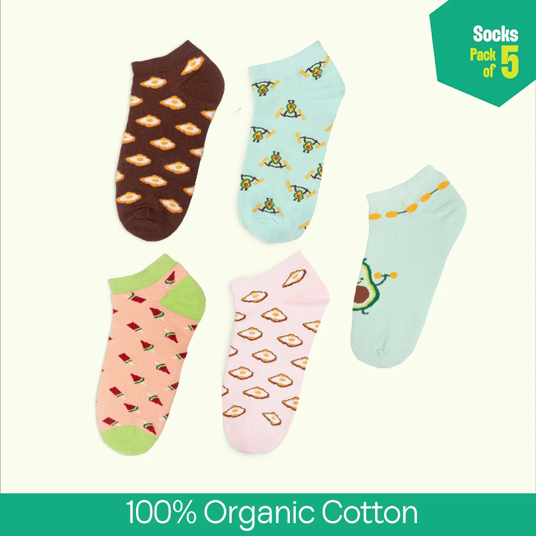 Snacks Drawer! Unisex Socks, 100% Organic Cotton, Ankle Length, Pack of 5