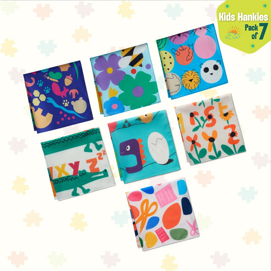 Crayon Fantasy! Unisex Kid's Hankies, 100% Organic Cotton, Pack of 7