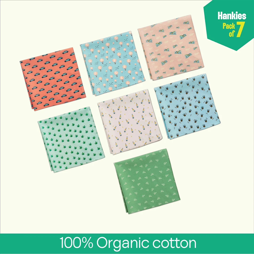 Travel Bug! Unisex Hankies, 100% Organic Cotton, Pack of 7