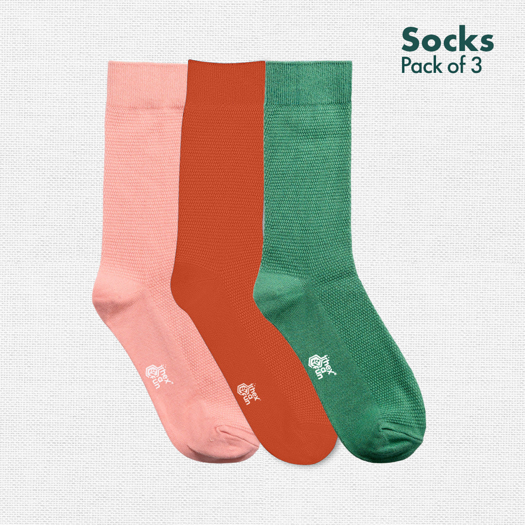 Minty Peach! Unisex Socks, 100% Organic Cotton, Crew Length, Pack of 3