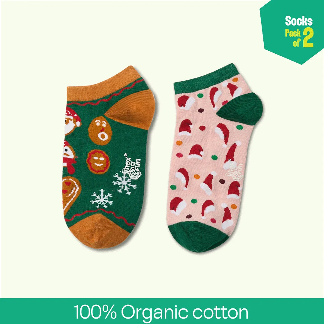 Jingle Fest! Unisex Socks, 100% Organic Cotton, Ankle Length, Pack of 2