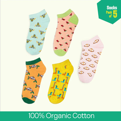 Animal-holic! Unisex Socks, 100% Organic Cotton, Ankle Length, Pack of 5